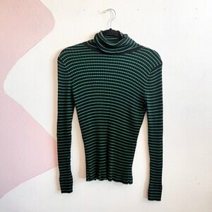 Talbots‎ Striped Turtleneck Sweater Preppy Classic Casual Green Medium